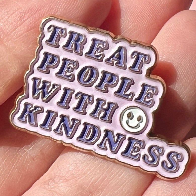 Treat People With Kindness Purple Y2k Bubble Letter Enamel Pin
